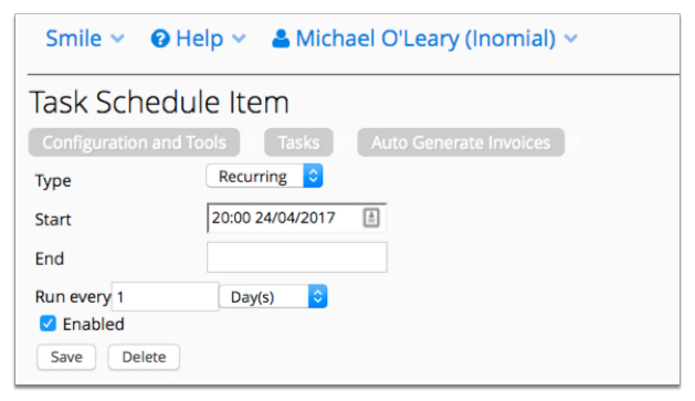 The image shows the Task Schedule Item page.
