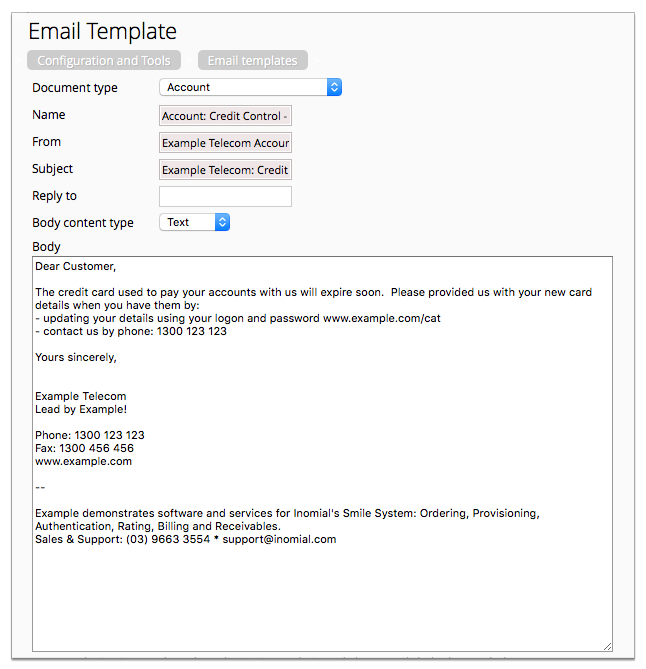 Screenshot showing a credit card expiry warning email template.