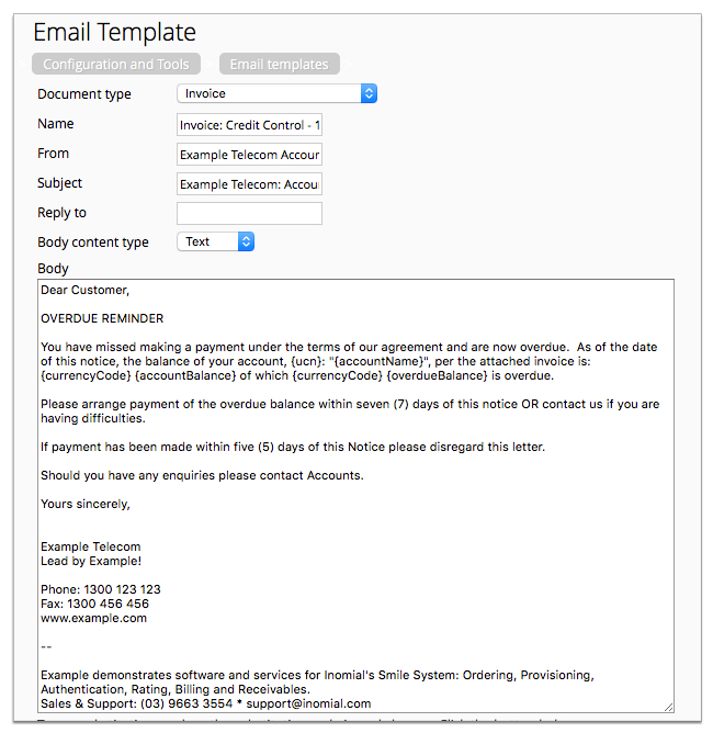 Screenshot showing a first reminder email template.