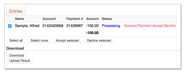 Screenshot showing a batched payment.