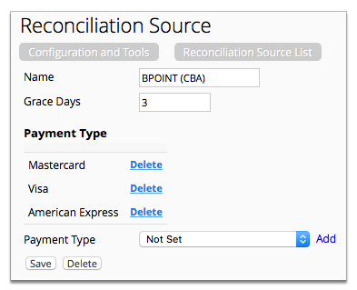 An example reconciliation source configuration page