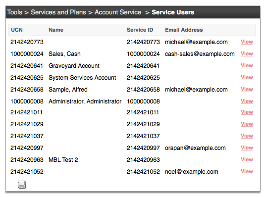Screenshot showing the Services Users page