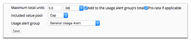 Screenshot showing included usage setting on plan usage charge rule.