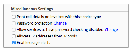 Screenshot showing enabling usage alerts in a services settings.