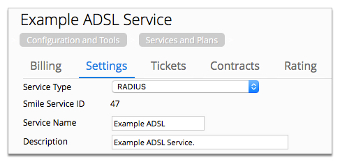 Screenshot showing the Settings tab of a service.