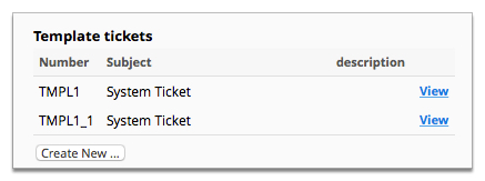 Screenshot of the template tickets screen