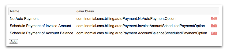 Screenshot of the Auto Payment Options page