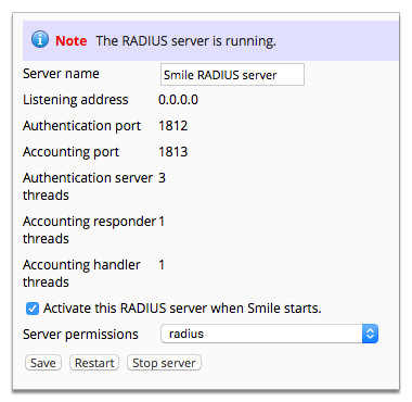 Screenshot of RADIUS server settings page