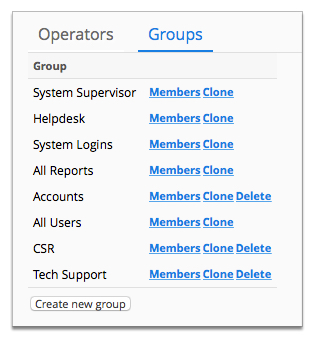 Screenshot of groups tab