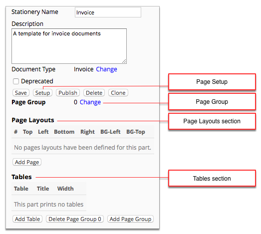 Screenshot showing the main stationery property page.