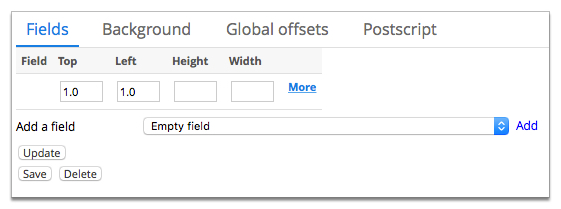 Screenshot of the Fields tab