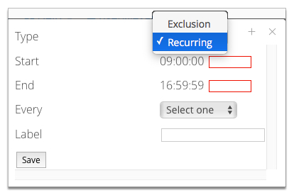 Screenshot of operator availability schedule item window