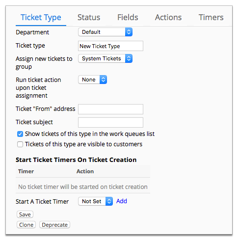 Screenshot of the Ticket Type tab