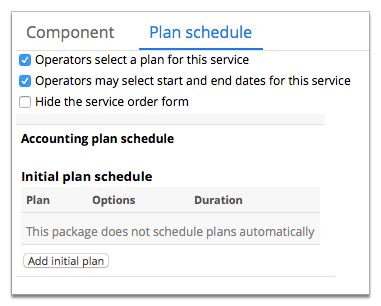 Screenshot of the Component Plan schedule tab