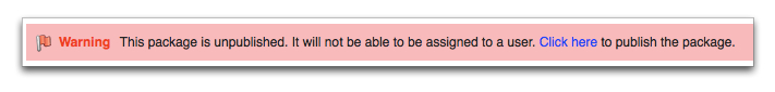 Screenshot of the unpublished package warning