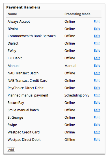 Screenshot of the Payment Gateways page