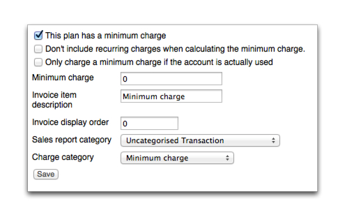 Screenshot of the Minimum charge page