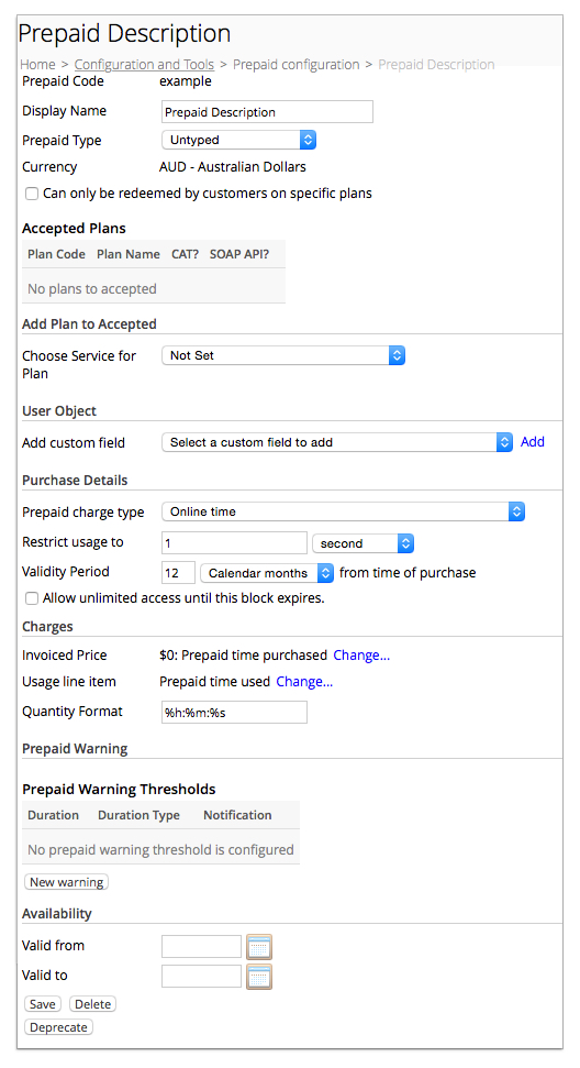 Screenshot of Prepaid Blocks properties