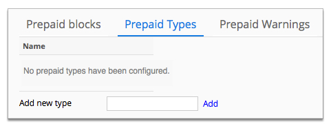 Screenshot of the Prepaid Types tab