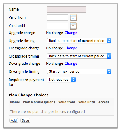 Screenshot of the Plan Change Group page