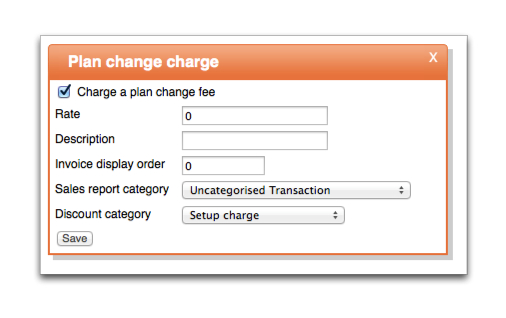 Screenshot of the Plan Change Charge window