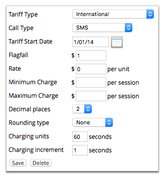 Screenshot of tariff rate properties under a destination