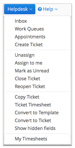 Screenshot of the Helpdesk menu.