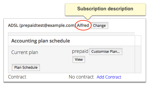 The screenshot shows the subscription description field.