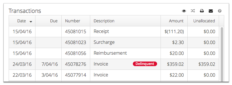 The screenshot shows two transactions on the Transaction page.