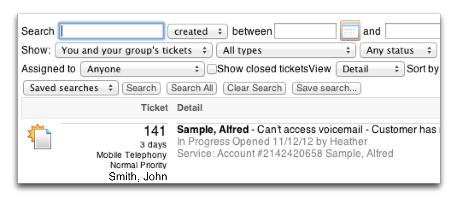 The screenshot shows a ticket with the unread icon in the helpdesk.